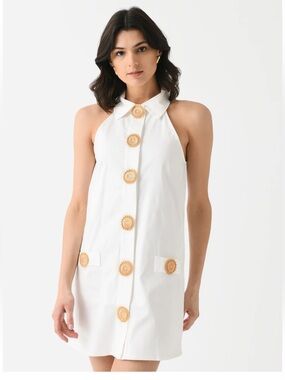 NWT My Beachy Side Amber Mini Dress Crochet Buttons Pockets Cotton Elastane
